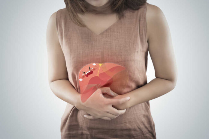 The,Cartoon,Of,Liver,Is,On,The,Woman,Body,Against
