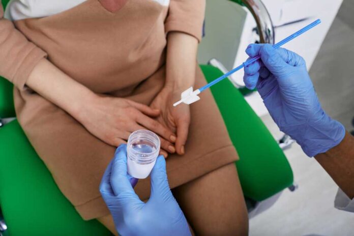Pap,Test,,Cervical,Screening,Test.,Gynecologist,Doctor,Taking,Smear,For