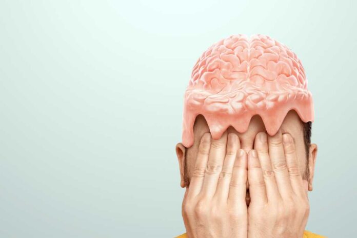 The,Human,Brain,Melts,From,High,Stress.,Concept,Fatigue,,Brainstorming,