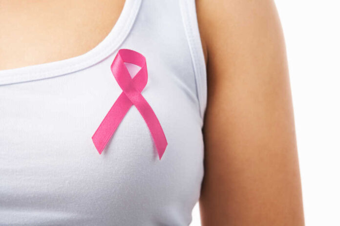 Close,Up,Of,Pink,Badge,On,Woman,Chest,To,Support