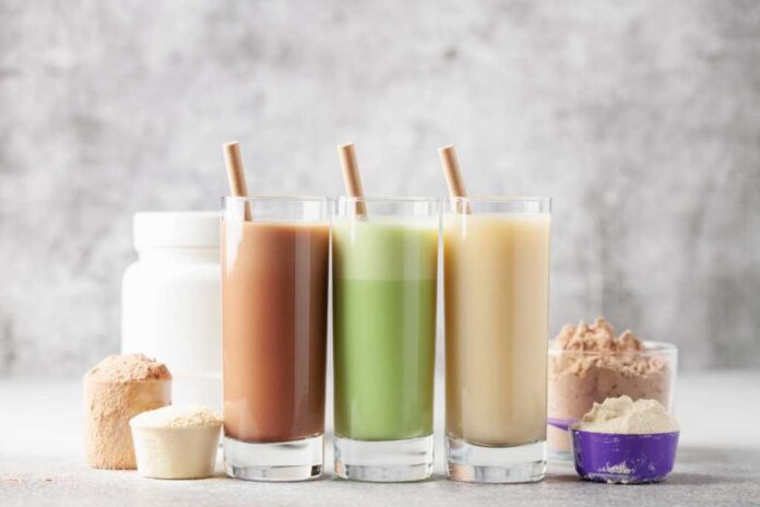 Various,Protein,Sport,Shake,And,Powder.,Fitness,Food,And,Drink.